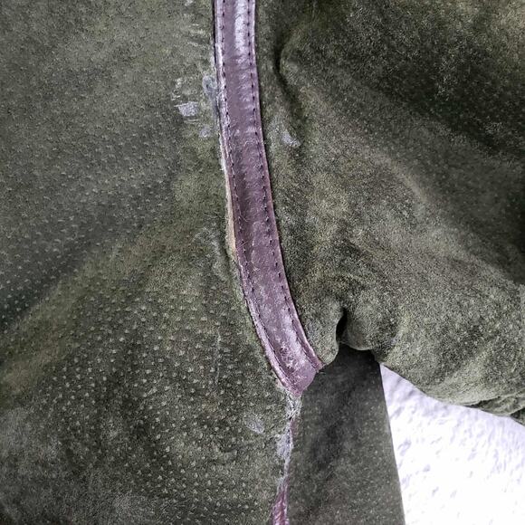 Phat Farm Shearling Lined Aviator Jacket Mens Size 2XL Green Zip Leather Flaw - Picture 15 of 15